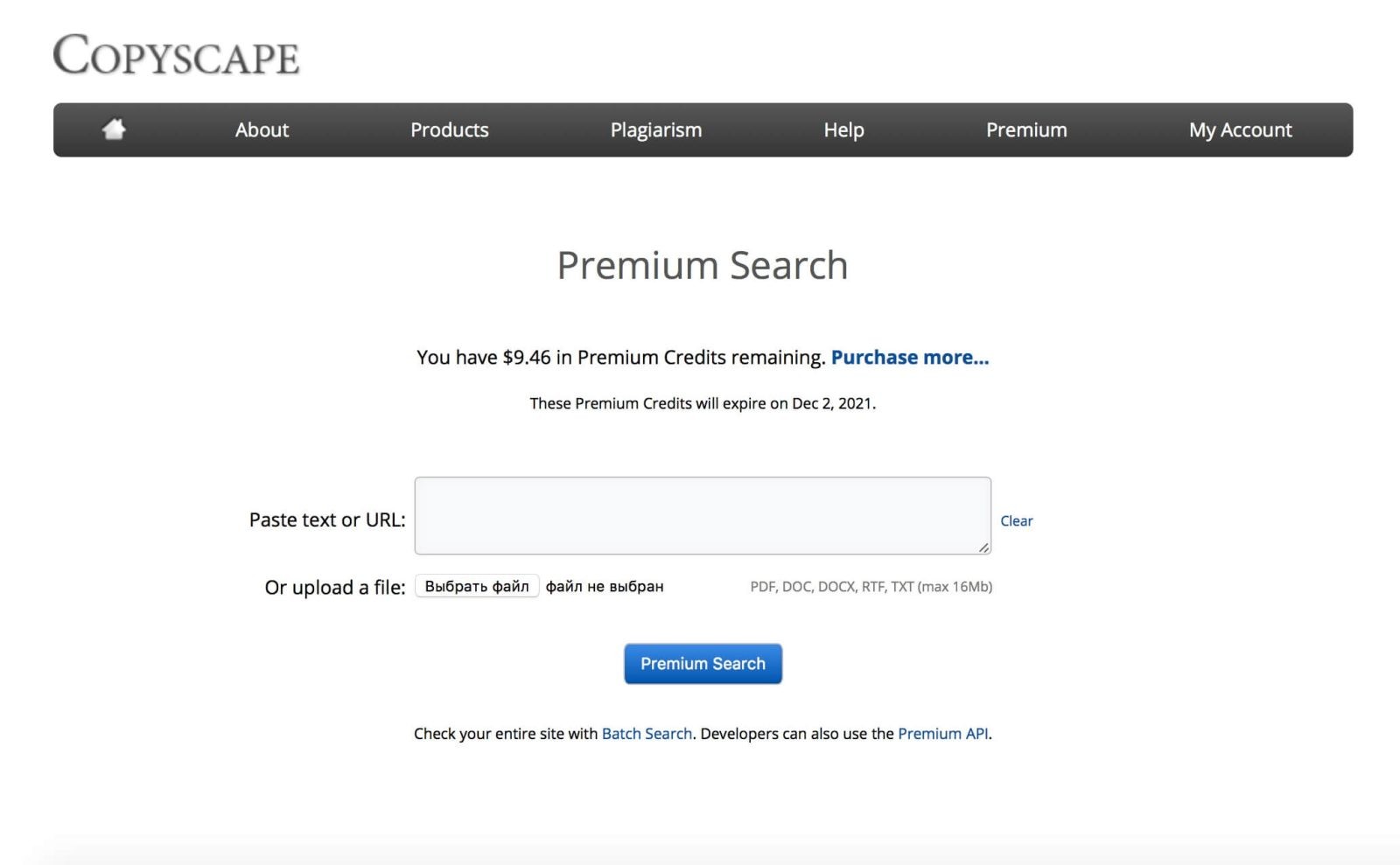 Страница Premium