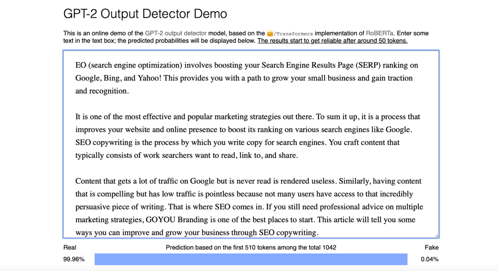 GPT-2 Output Detector