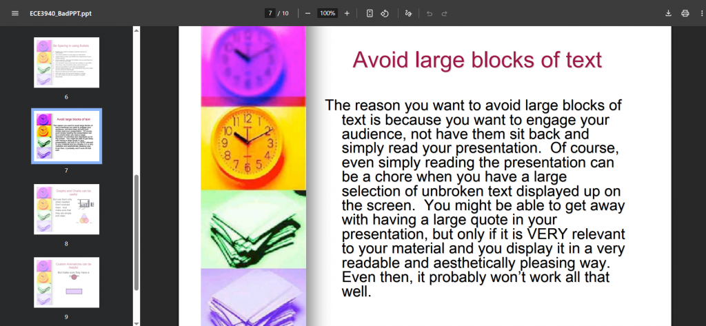 Перегруз на слайде презентации